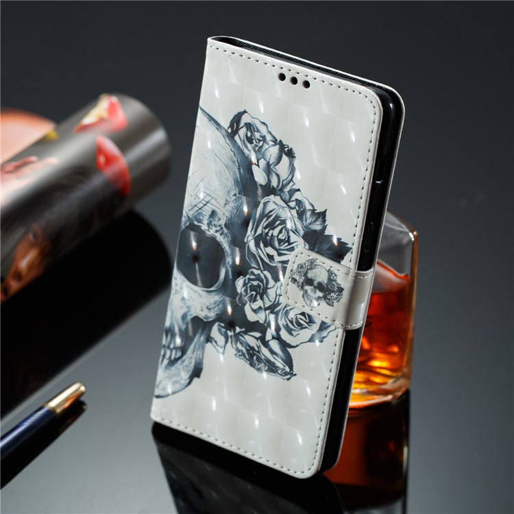 Pattern Printing Light Spot Decor Leather Stand Protective Case for Samsung Galaxy A8+ (2018) - Rose Skull-4
