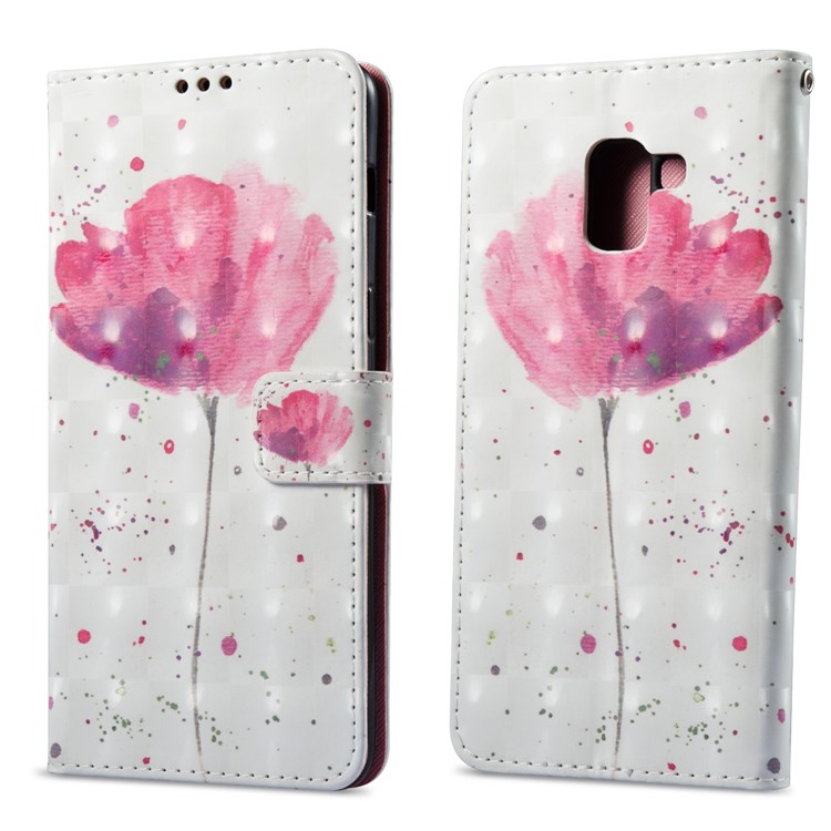 Pattern Printing Light Spot Decor Leather Stand Protective Cover for Samsung Galaxy A8+ (2018) - Pink Flower-1
