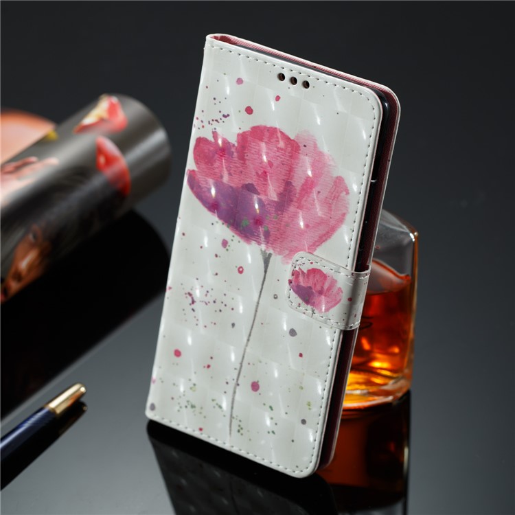 Pattern Printing Light Spot Decor Leather Stand Protective Cover for Samsung Galaxy A8+ (2018) - Pink Flower-5