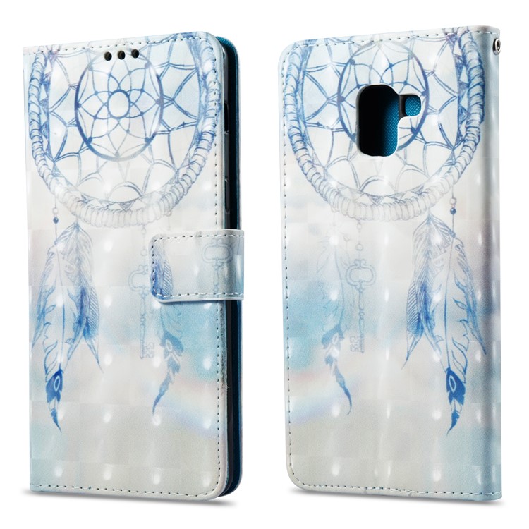 Pattern Printing Light Spot Decor Leather Stand Protective Casing for Samsung Galaxy A8+ (2018) - Dream Catcher and Feather-1