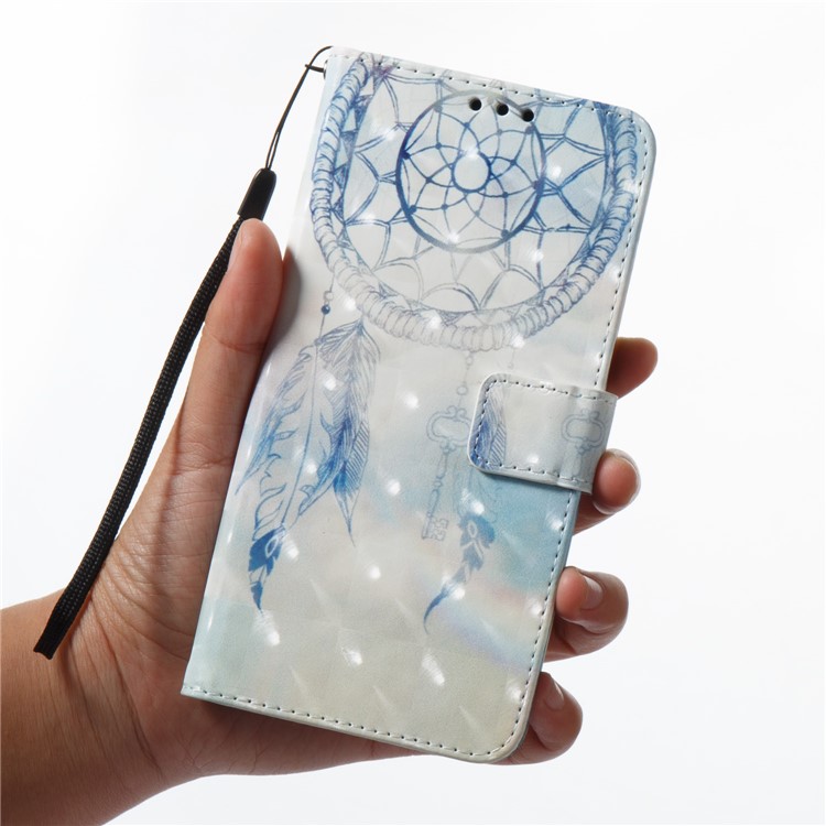 Pattern Printing Light Spot Decor Leather Stand Protective Casing for Samsung Galaxy A8+ (2018) - Dream Catcher and Feather-3