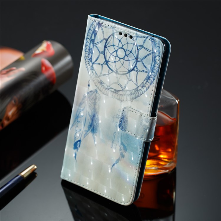 Pattern Printing Light Spot Decor Leather Stand Protective Casing for Samsung Galaxy A8+ (2018) - Dream Catcher and Feather-5