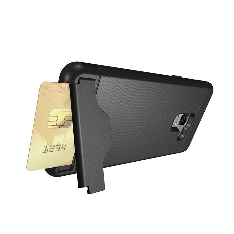 Brushed PC + TPU Hybrid Card Slot Case for Samsung Galaxy A8 (2018) with Kickstand - Black-10