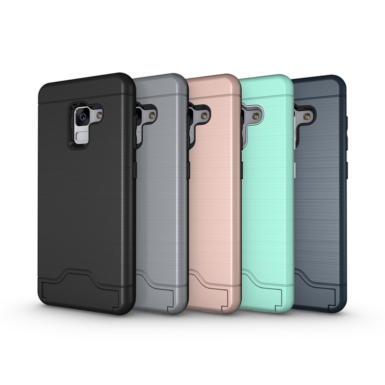 Brushed PC + TPU Hybrid Card Slot Case for Samsung Galaxy A8 (2018) with Kickstand - Black-11