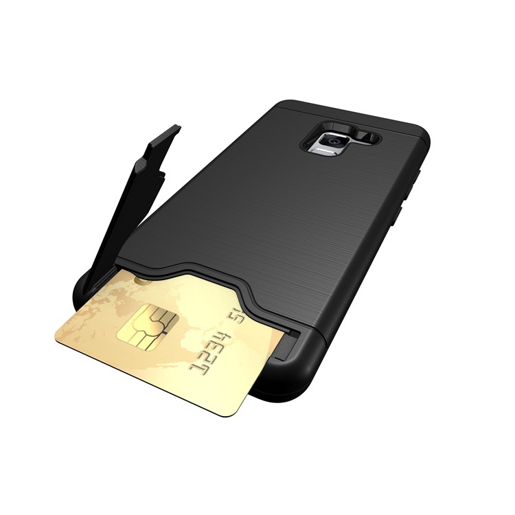Brushed PC + TPU Hybrid Card Slot Case for Samsung Galaxy A8 (2018) with Kickstand - Black-2