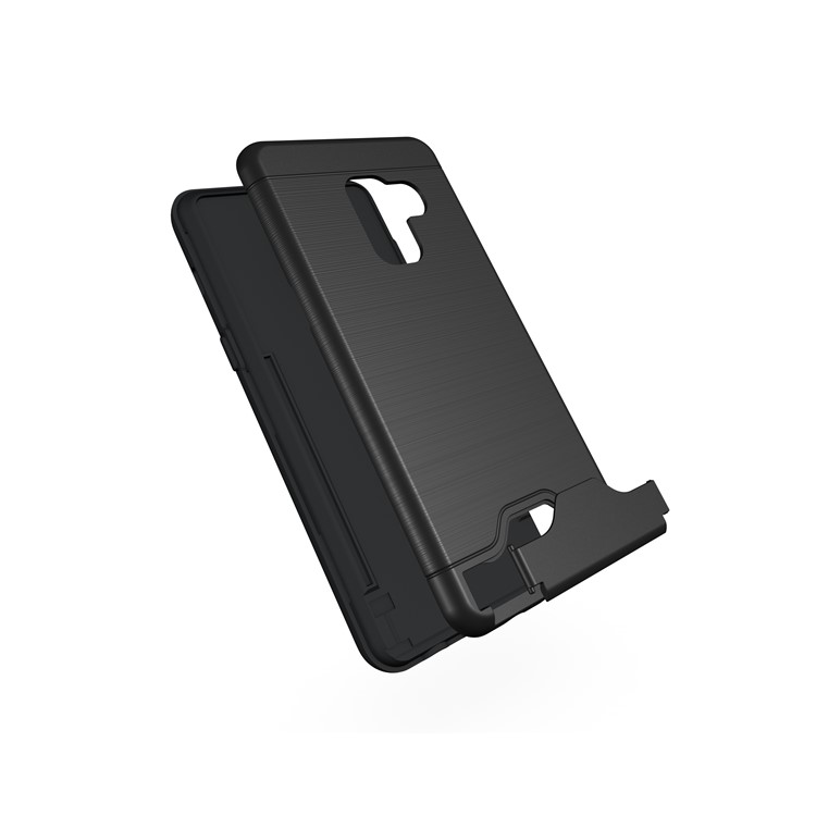 Brushed PC + TPU Hybrid Card Slot Case for Samsung Galaxy A8 (2018) with Kickstand - Black-3