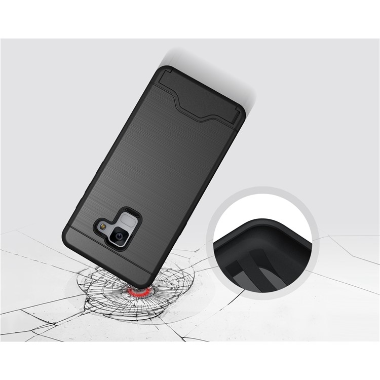 Brushed PC + TPU Hybrid Card Slot Case for Samsung Galaxy A8 (2018) with Kickstand - Black-4