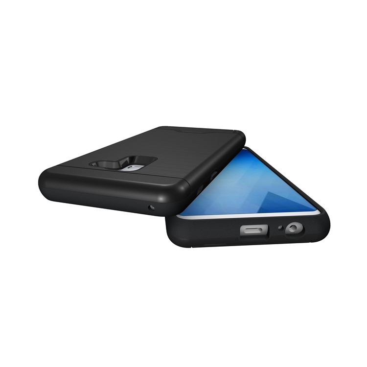 Brushed PC + TPU Hybrid Card Slot Case for Samsung Galaxy A8 (2018) with Kickstand - Black-5