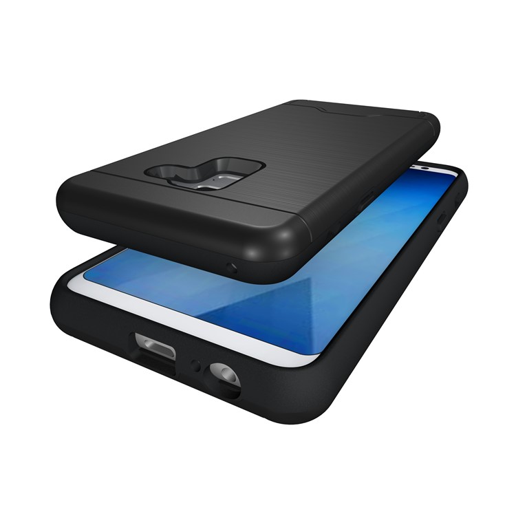 Brushed PC + TPU Hybrid Card Slot Case for Samsung Galaxy A8 (2018) with Kickstand - Black-6