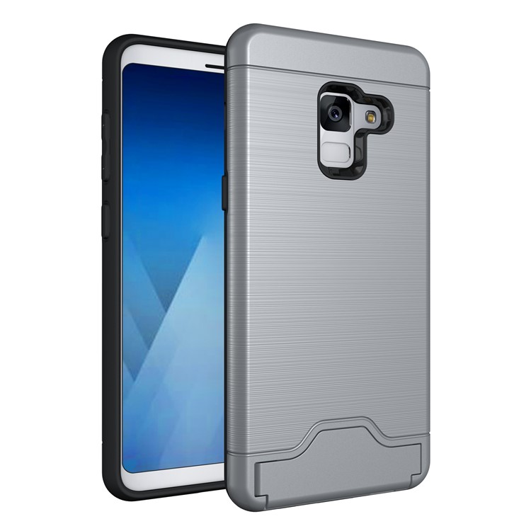 Brushed PC + TPU Combo Casing with Kickstand for Samsung Galaxy A8 (2018) - Grey-1