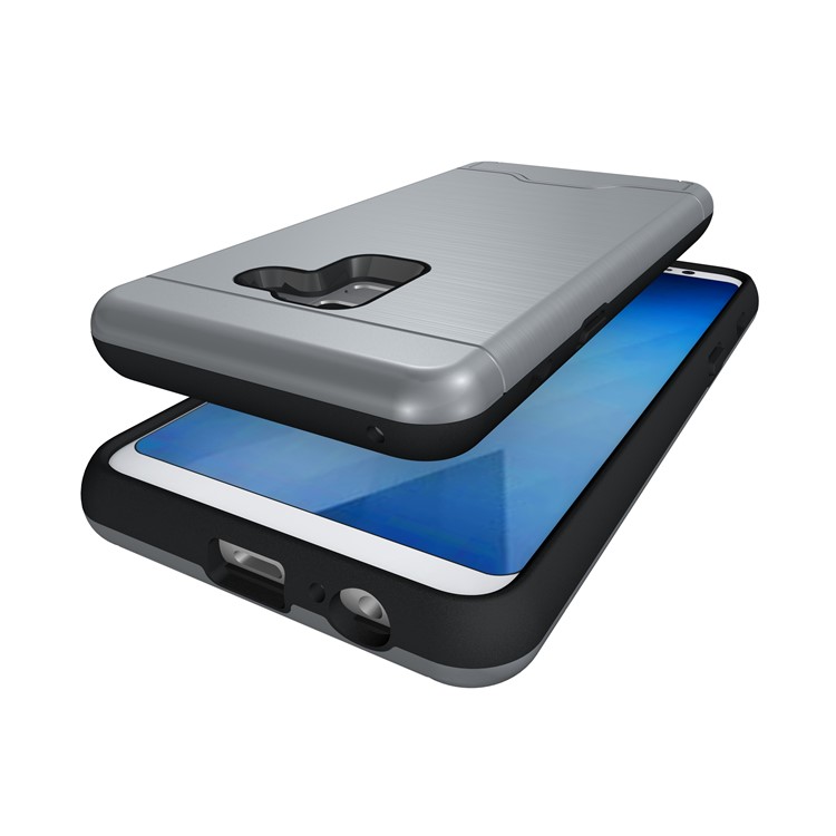 Brushed PC + TPU Combo Casing with Kickstand for Samsung Galaxy A8 (2018) - Grey-10