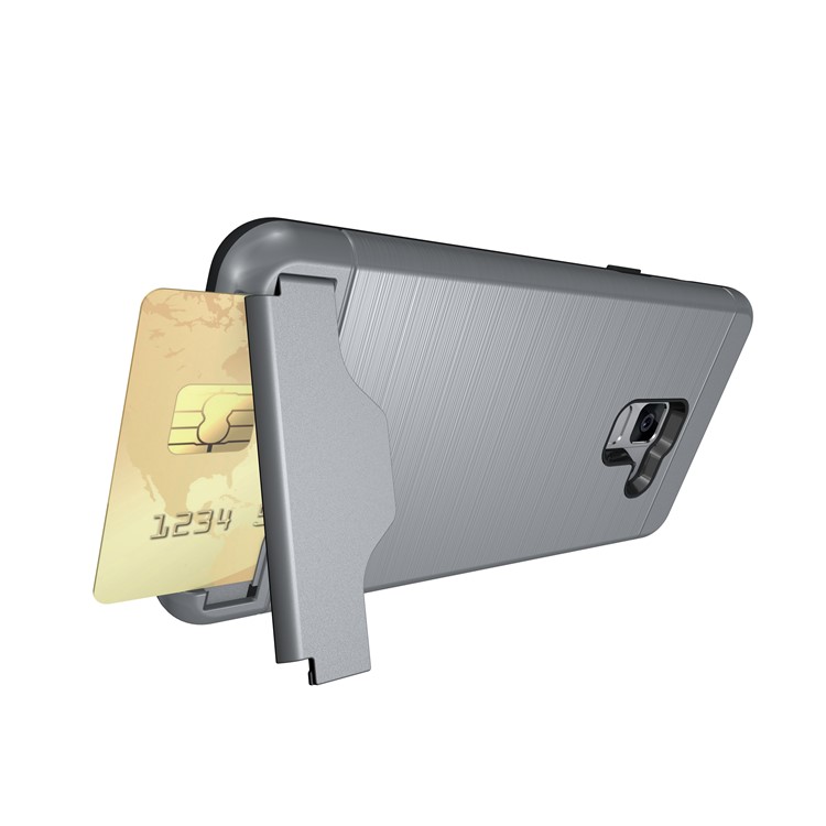 Brushed PC + TPU Combo Casing with Kickstand for Samsung Galaxy A8 (2018) - Grey-14