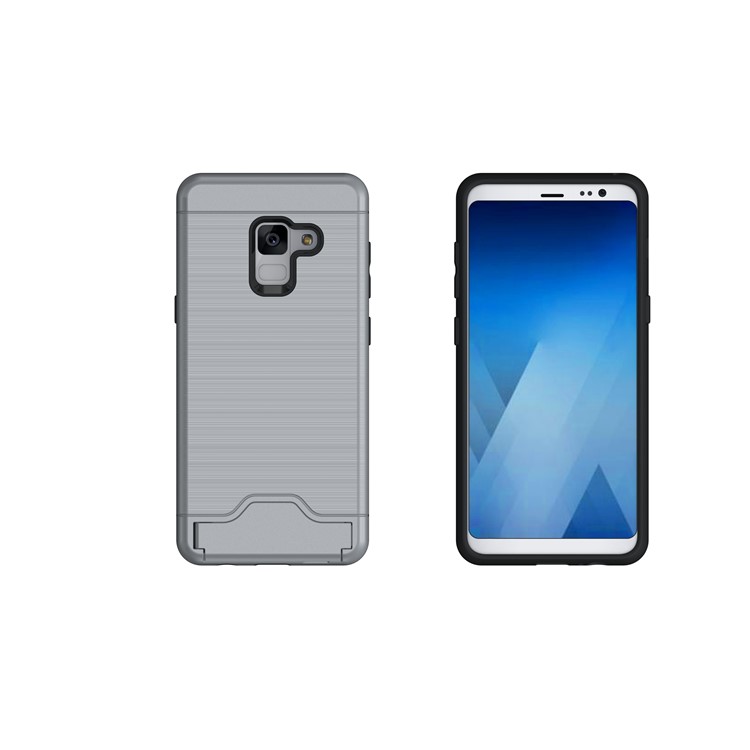 Brushed PC + TPU Combo Casing with Kickstand for Samsung Galaxy A8 (2018) - Grey-2