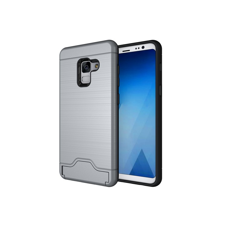 Brushed PC + TPU Combo Casing with Kickstand for Samsung Galaxy A8 (2018) - Grey-3