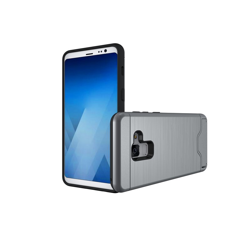 Brushed PC + TPU Combo Casing with Kickstand for Samsung Galaxy A8 (2018) - Grey-4