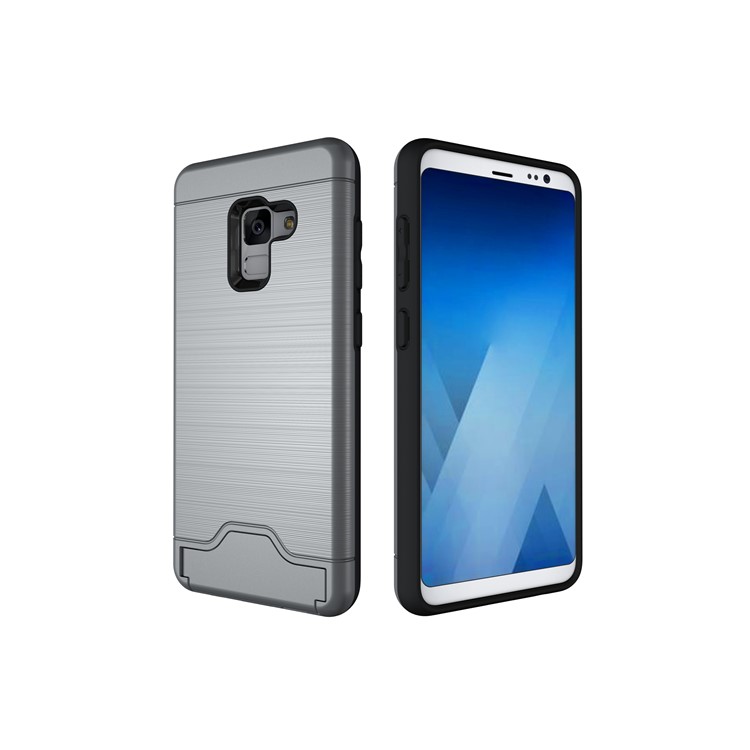 Brushed PC + TPU Combo Casing with Kickstand for Samsung Galaxy A8 (2018) - Grey-5