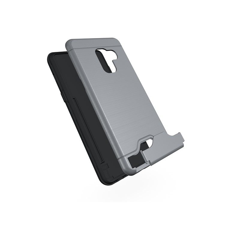 Brushed PC + TPU Combo Casing with Kickstand for Samsung Galaxy A8 (2018) - Grey-7