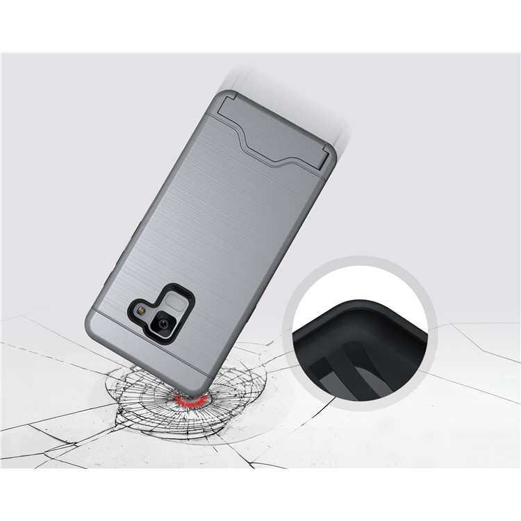 Brushed PC + TPU Combo Casing with Kickstand for Samsung Galaxy A8 (2018) - Grey-8