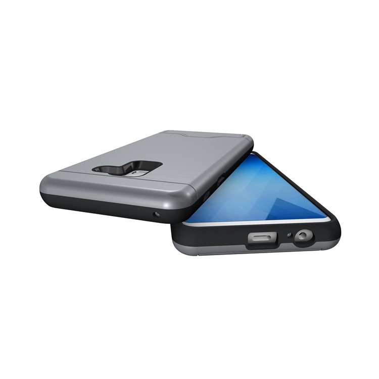 Brushed PC + TPU Combo Casing with Kickstand for Samsung Galaxy A8 (2018) - Grey-9