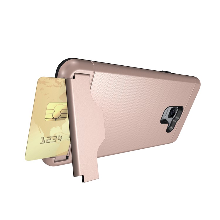 Brushed PC + TPU Hybrid Phone Card Slot Cover with Kickstand for Samsung Galaxy A8 (2018) - Rose Gold-10