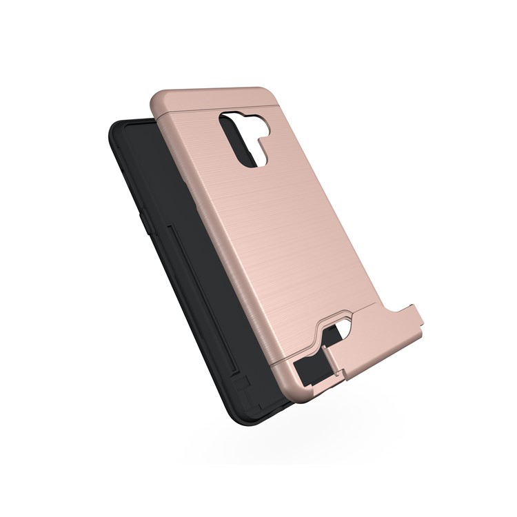 Brushed PC + TPU Hybrid Phone Card Slot Cover with Kickstand for Samsung Galaxy A8 (2018) - Rose Gold-3