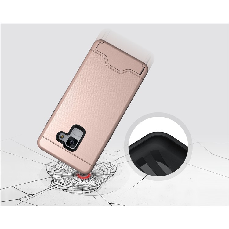 Brushed PC + TPU Hybrid Phone Card Slot Cover with Kickstand for Samsung Galaxy A8 (2018) - Rose Gold-4