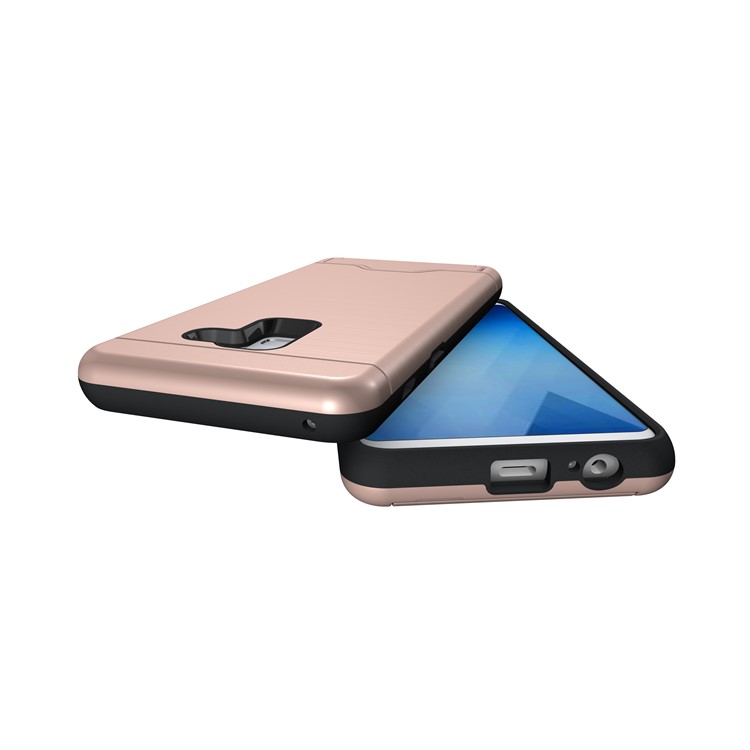 Brushed PC + TPU Hybrid Phone Card Slot Cover with Kickstand for Samsung Galaxy A8 (2018) - Rose Gold-5