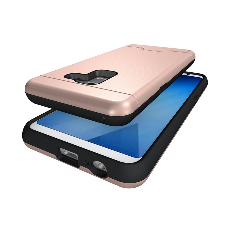 Brushed PC + TPU Hybrid Phone Card Slot Cover with Kickstand for Samsung Galaxy A8 (2018) - Rose Gold-6