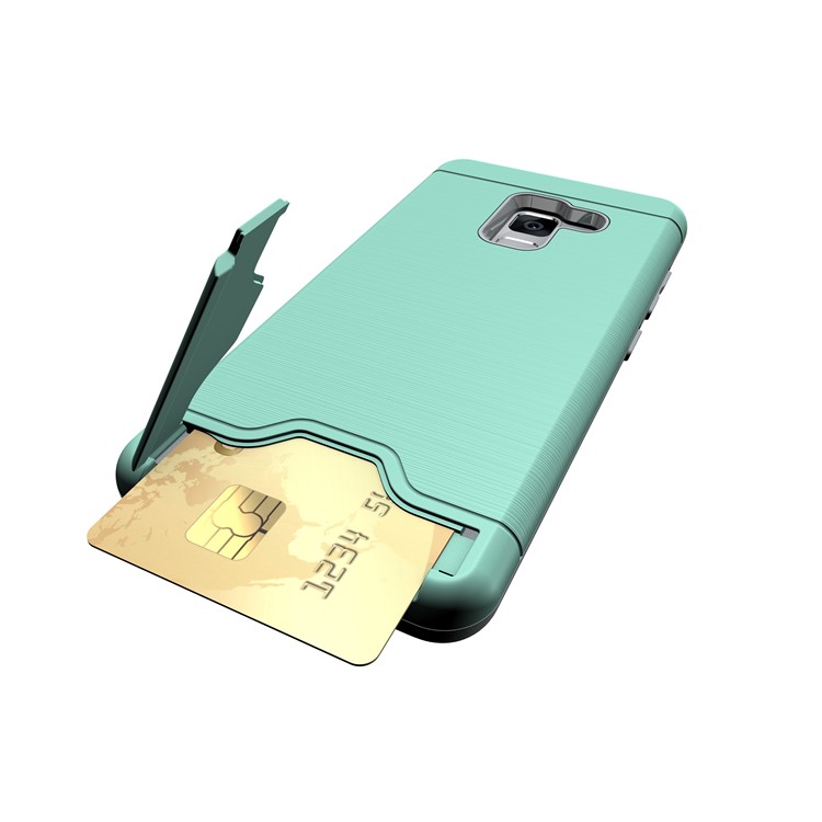 For Samsung Galaxy A8 (2018) Brushed PC + TPU Hybrid Card Slot Casing Accessory with Kickstand - Cyan-2