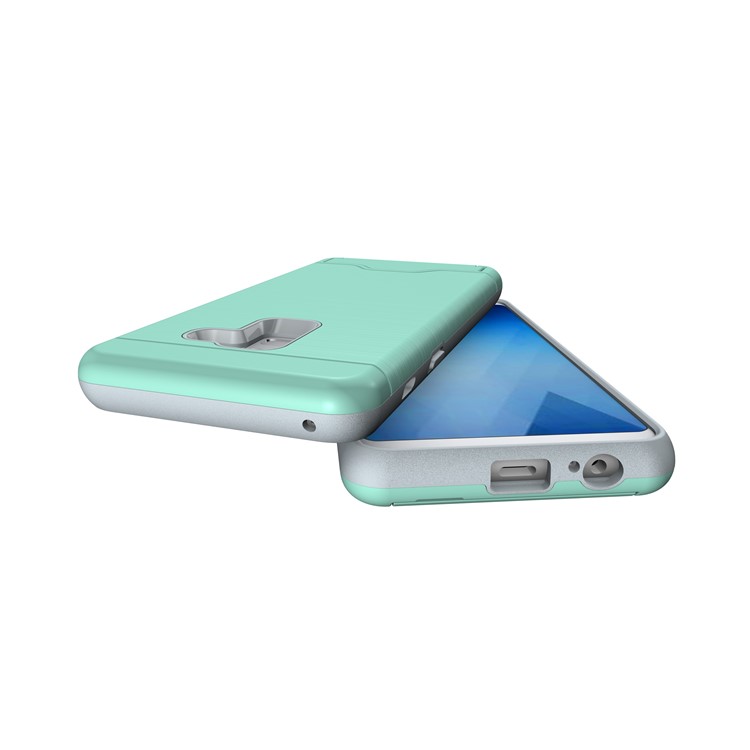 For Samsung Galaxy A8 (2018) Brushed PC + TPU Hybrid Card Slot Casing Accessory with Kickstand - Cyan-5