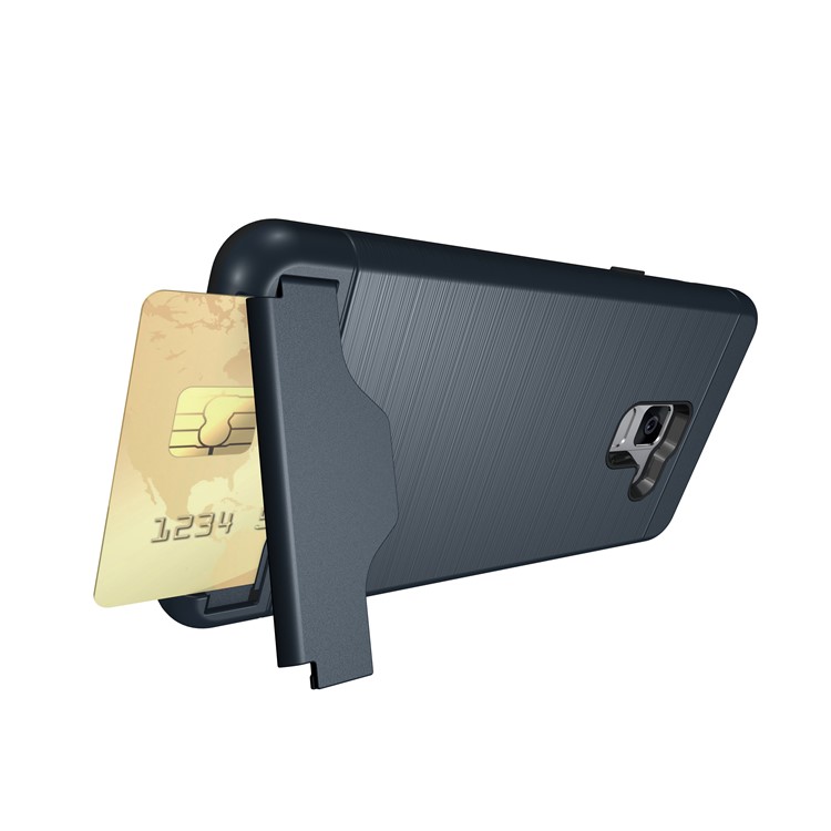 For Samsung Galaxy A8 (2018) Brushed PC + TPU Combo Phone Cover with Kickstand - Dark Blue-10