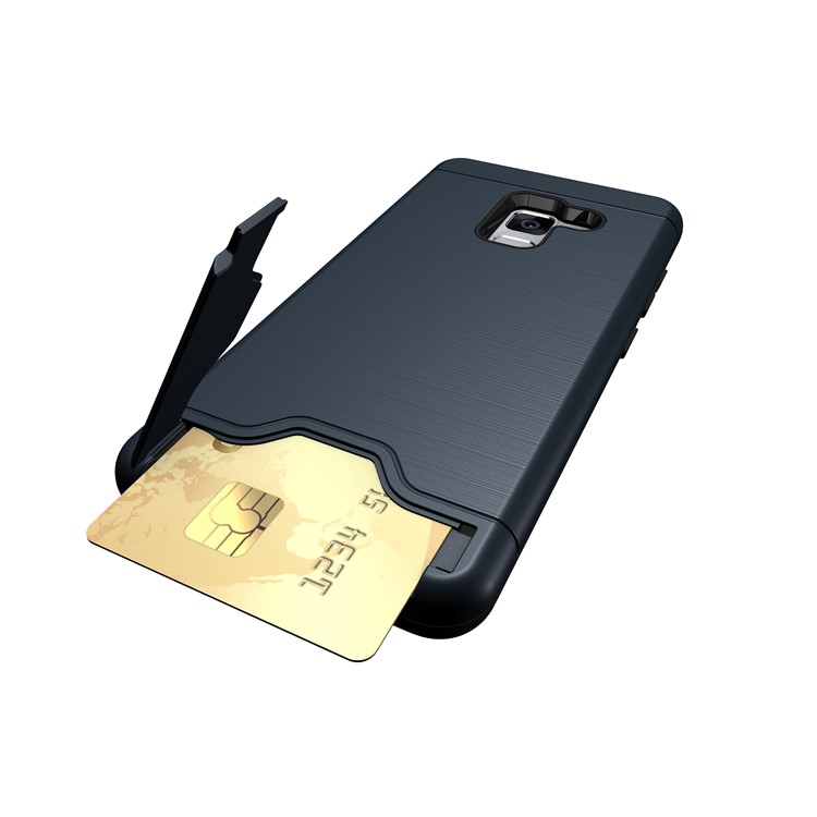 For Samsung Galaxy A8 (2018) Brushed PC + TPU Combo Phone Cover with Kickstand - Dark Blue-2
