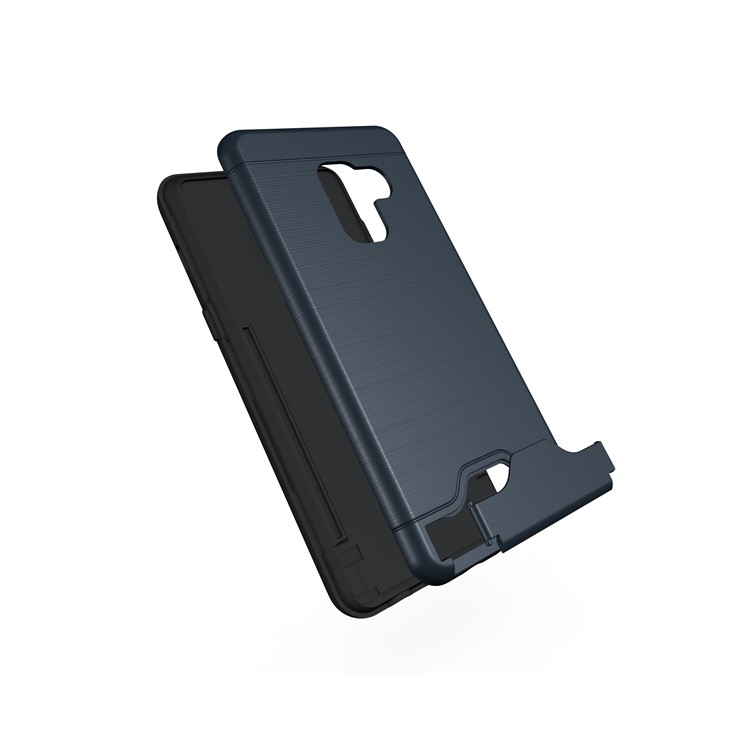For Samsung Galaxy A8 (2018) Brushed PC + TPU Combo Phone Cover with Kickstand - Dark Blue-3