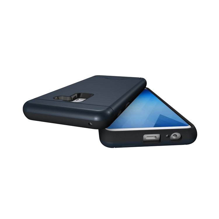 For Samsung Galaxy A8 (2018) Brushed PC + TPU Combo Phone Cover with Kickstand - Dark Blue-5