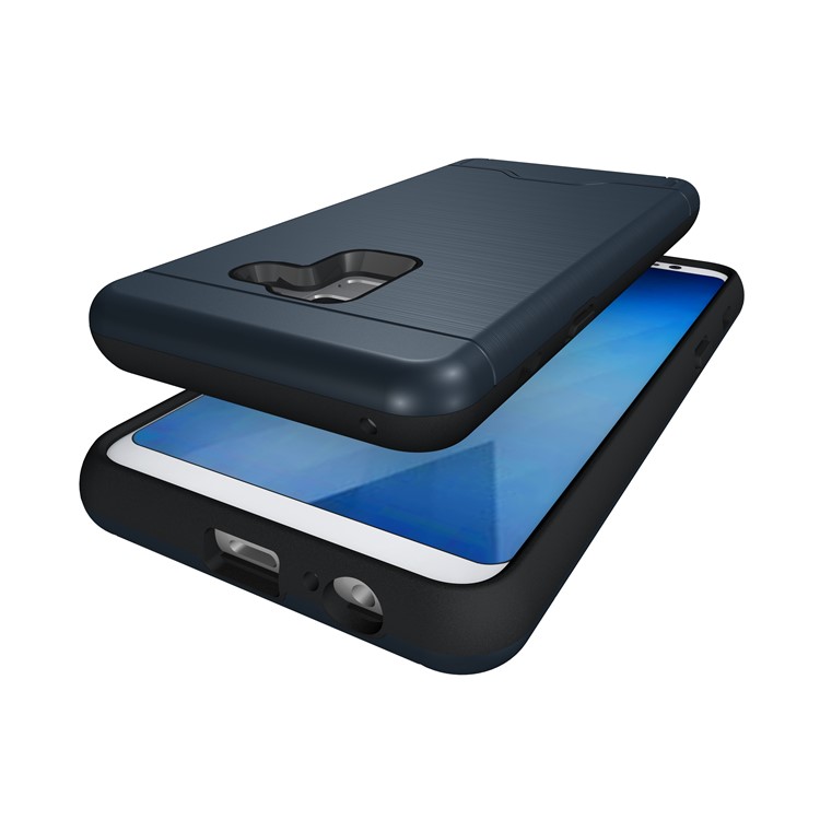 For Samsung Galaxy A8 (2018) Brushed PC + TPU Combo Phone Cover with Kickstand - Dark Blue-6