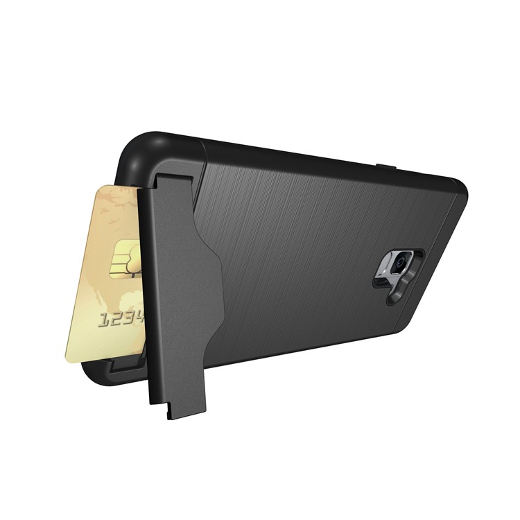 Brushed Plastic + TPU Hybrid Card Slot Case for Samsung Galaxy A8+ (2018) with Kickstand - Black-10