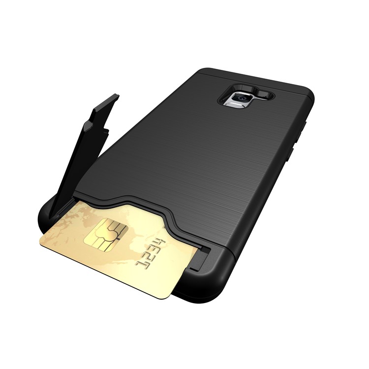 Brushed Plastic + TPU Hybrid Card Slot Case for Samsung Galaxy A8+ (2018) with Kickstand - Black-2