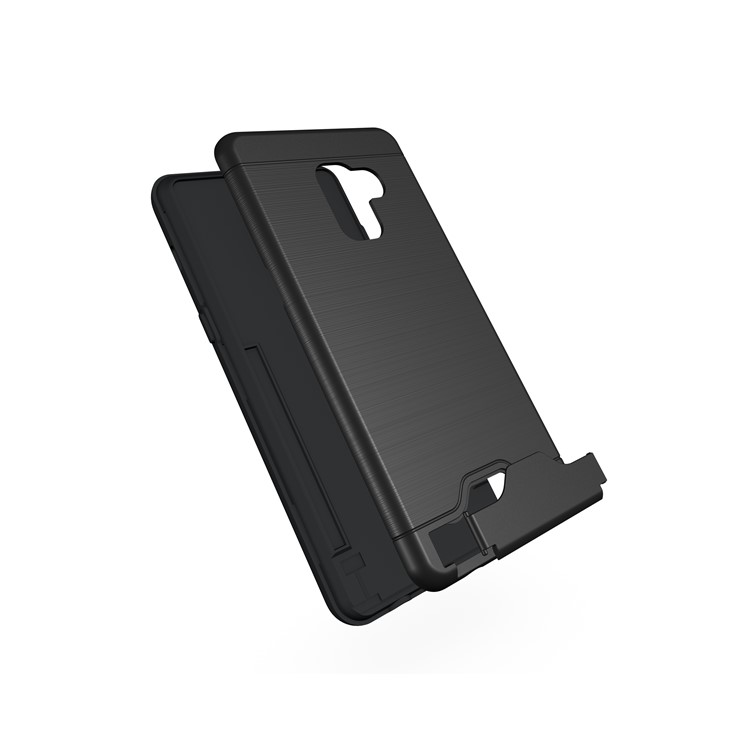 Brushed Plastic + TPU Hybrid Card Slot Case for Samsung Galaxy A8+ (2018) with Kickstand - Black-3