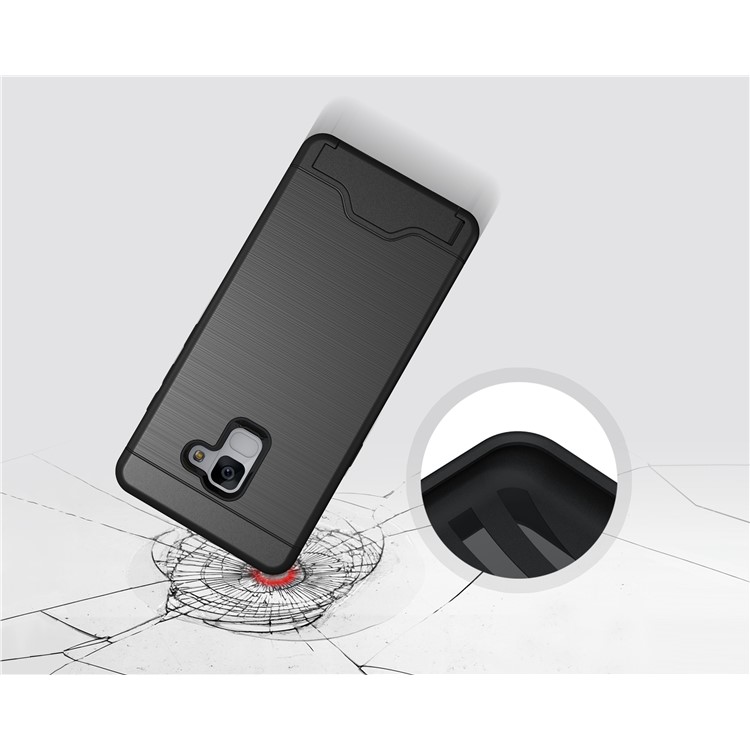 Brushed Plastic + TPU Hybrid Card Slot Case for Samsung Galaxy A8+ (2018) with Kickstand - Black-4