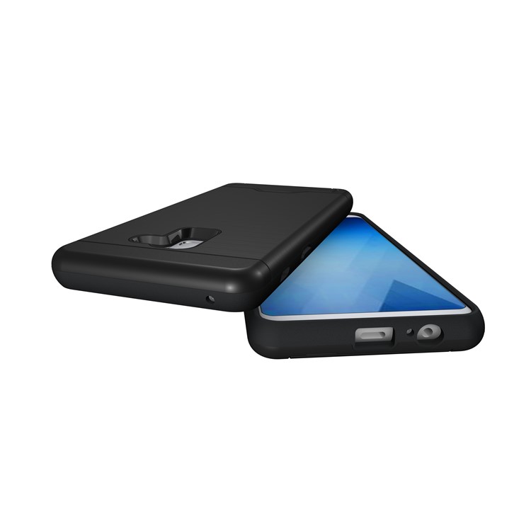 Brushed Plastic + TPU Hybrid Card Slot Case for Samsung Galaxy A8+ (2018) with Kickstand - Black-5