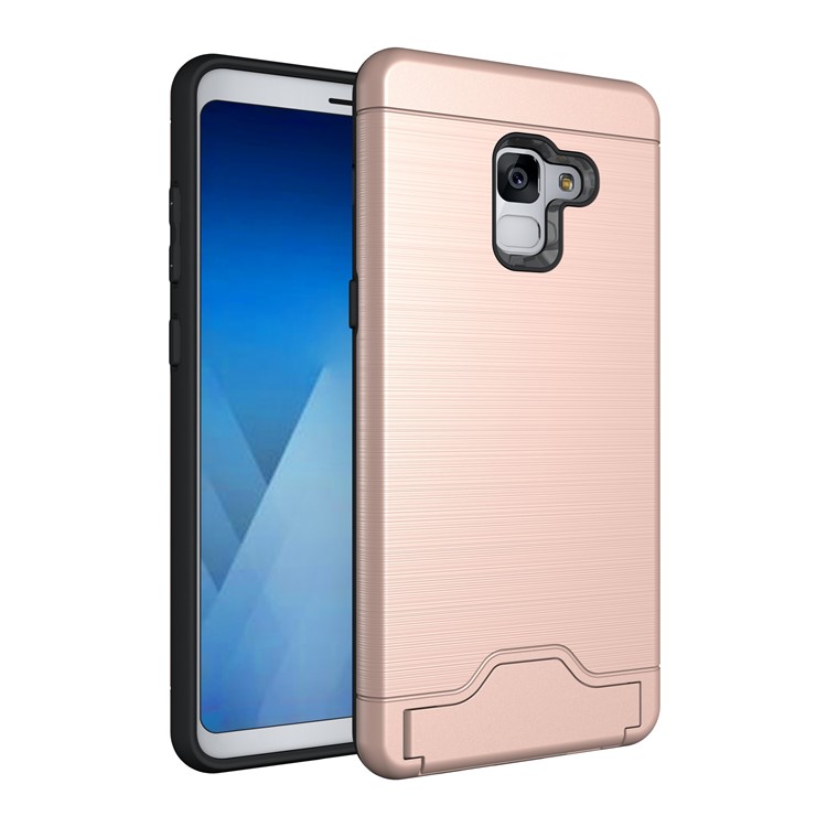 Brushed PC + TPU Combo Cover with Card Slot for Samsung Galaxy A8 Plus (2018) with Kickstand - Rose Gold-1