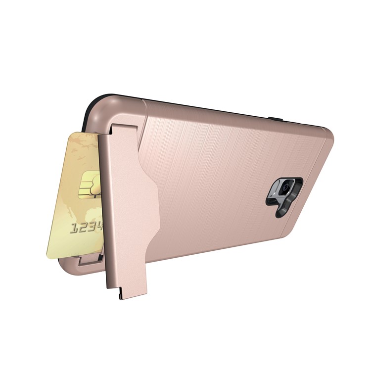 Brushed PC + TPU Combo Cover with Card Slot for Samsung Galaxy A8 Plus (2018) with Kickstand - Rose Gold-10