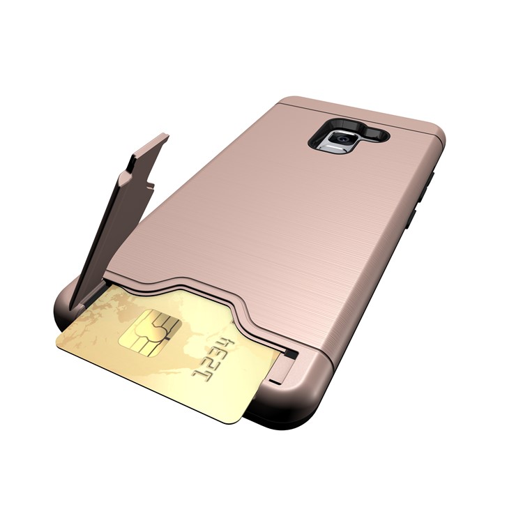 Brushed PC + TPU Combo Cover with Card Slot for Samsung Galaxy A8 Plus (2018) with Kickstand - Rose Gold-2