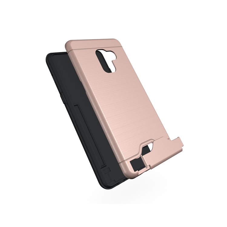 Brushed PC + TPU Combo Cover with Card Slot for Samsung Galaxy A8 Plus (2018) with Kickstand - Rose Gold-3