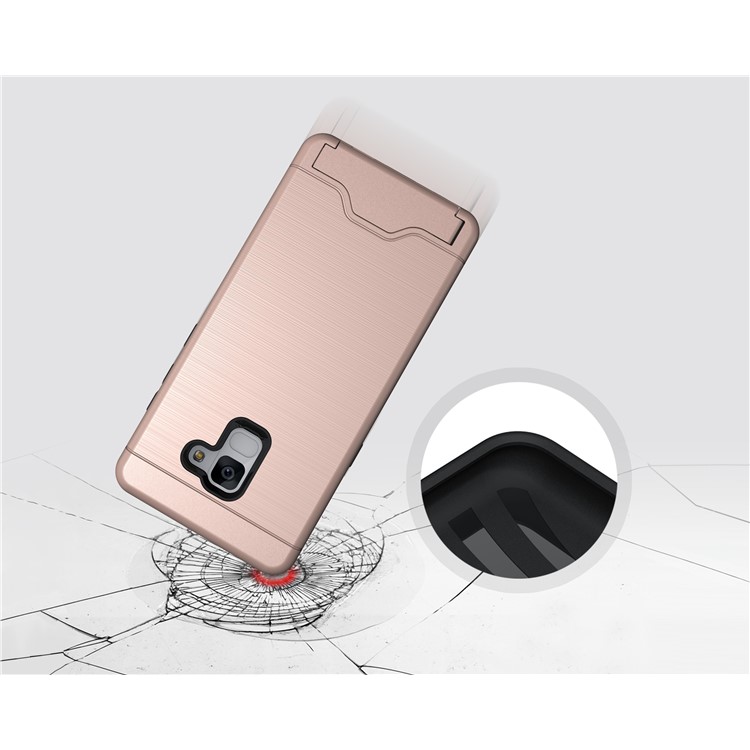 Brushed PC + TPU Combo Cover with Card Slot for Samsung Galaxy A8 Plus (2018) with Kickstand - Rose Gold-4