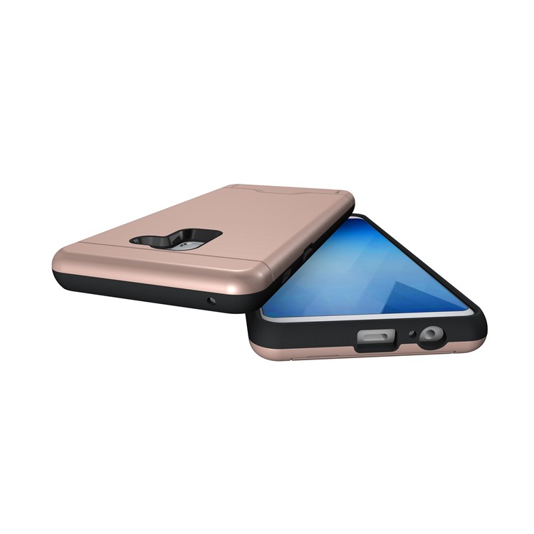 Brushed PC + TPU Combo Cover with Card Slot for Samsung Galaxy A8 Plus (2018) with Kickstand - Rose Gold-5