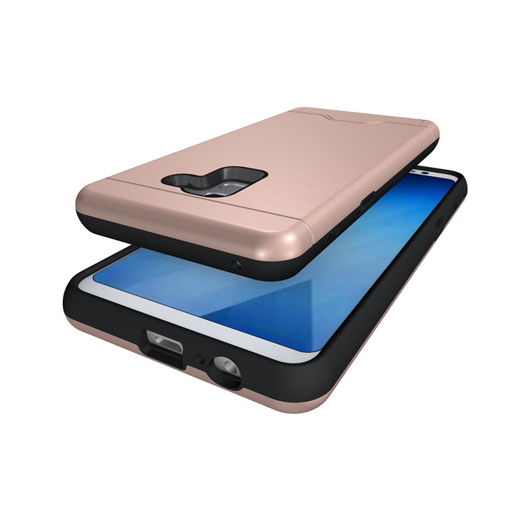 Brushed PC + TPU Combo Cover with Card Slot for Samsung Galaxy A8 Plus (2018) with Kickstand - Rose Gold-6