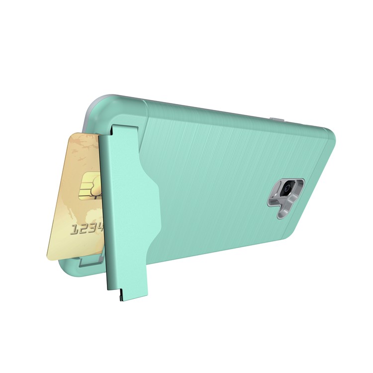 Brushed PC + TPU Hybrid Card Slot Back Case for Samsung Galaxy A8 Plus (2018) with Kickstand - Cyan-10