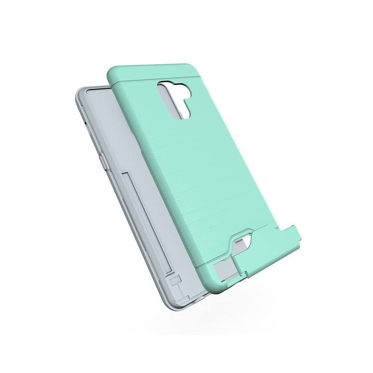 Brushed PC + TPU Hybrid Card Slot Back Case for Samsung Galaxy A8 Plus (2018) with Kickstand - Cyan-3