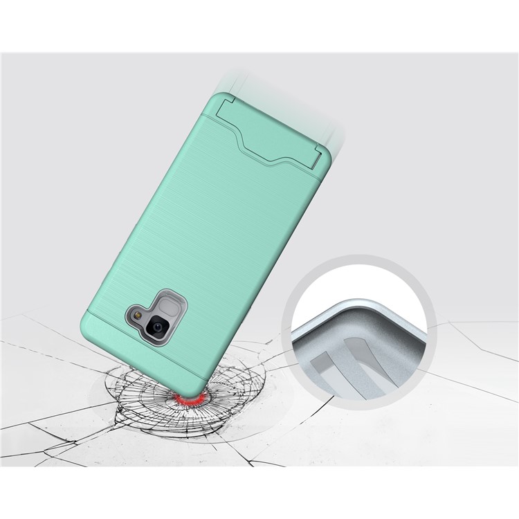 Brushed PC + TPU Hybrid Card Slot Back Case for Samsung Galaxy A8 Plus (2018) with Kickstand - Cyan-4